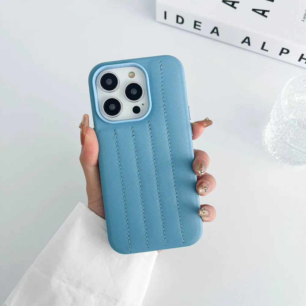 Ergonomic Feel Sky Blue Stitch Leather Back Cover for iPhone