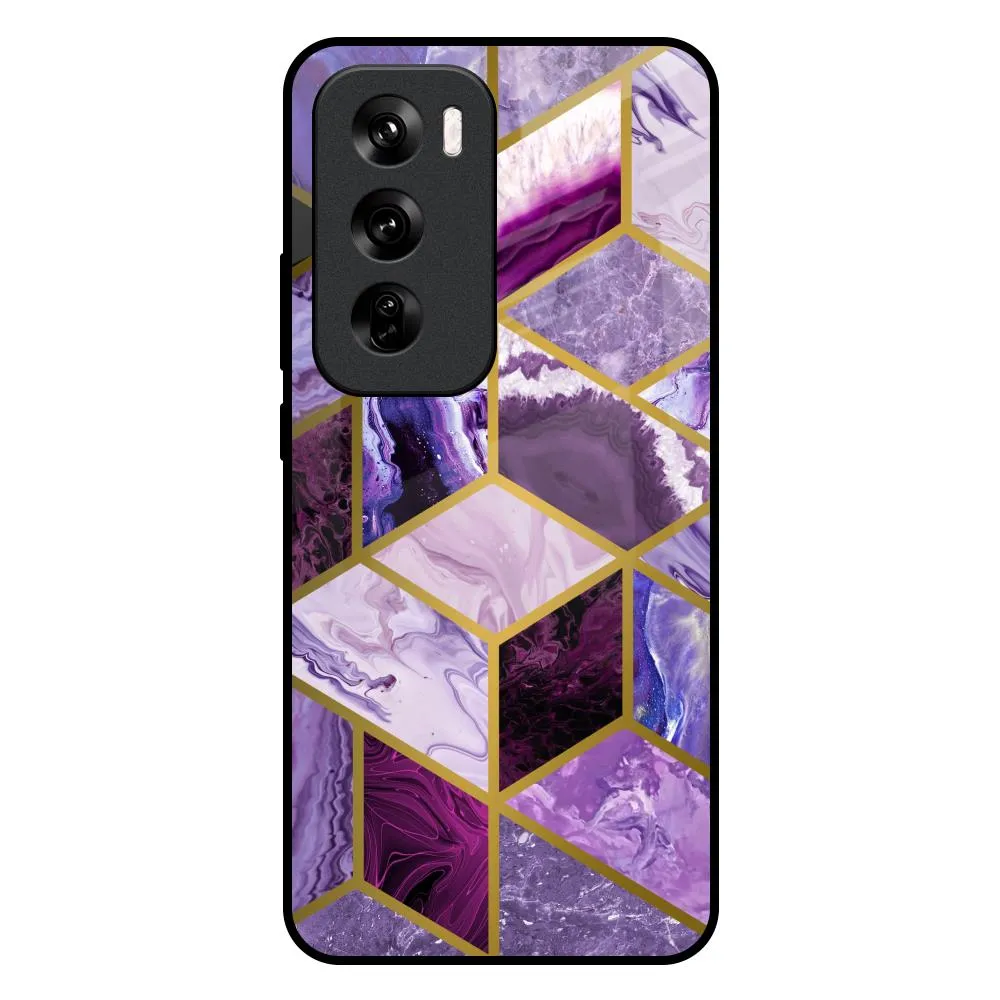 Purple Rhombus Marble Glass Case for Oppo Reno 12 Pro 5G Matte Look Design