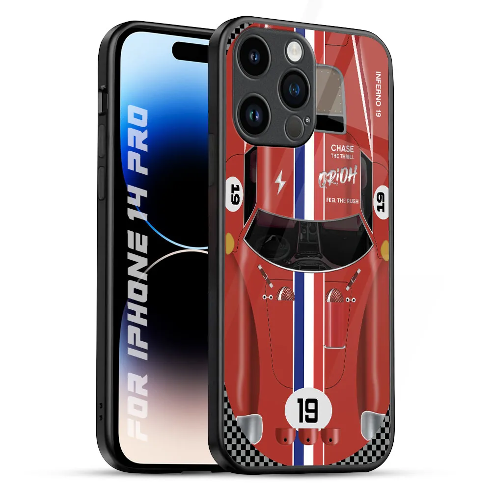 Racing Vintage Glass Case for iPhone 14 Pro Elegant Touch
