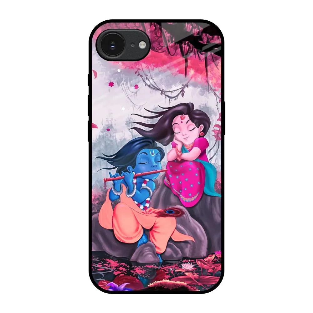 Durable Shape Smooth Edges Radha Krishna Art Glass Case for Apple iPhone 16e