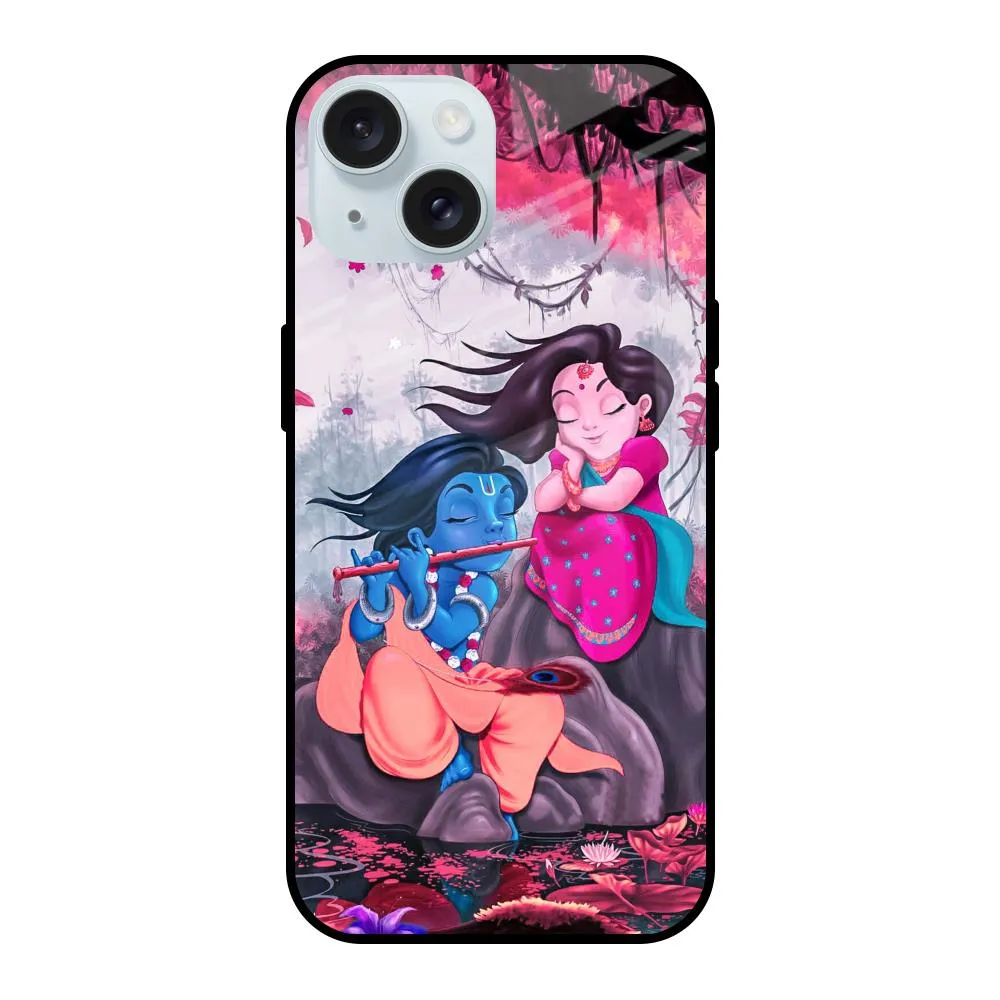 Radha Krishna Art Glass Case for iPhone 15 Drop Shield