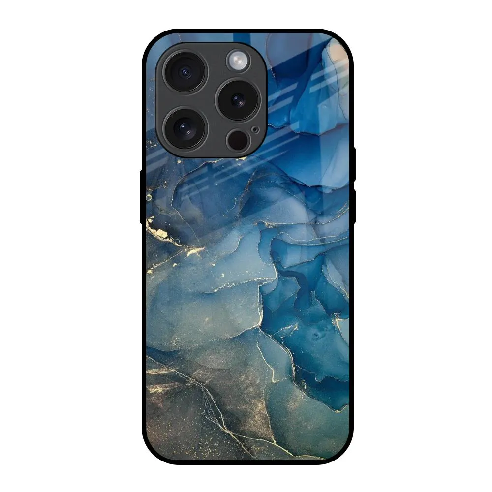 Modern Build Texture Blue Cool Marble Glass Case for iPhone 15 Pro