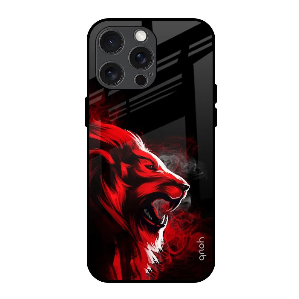 Flexible Pattern Red Angry Lion Glass Case for iPhone 15 Pro Max