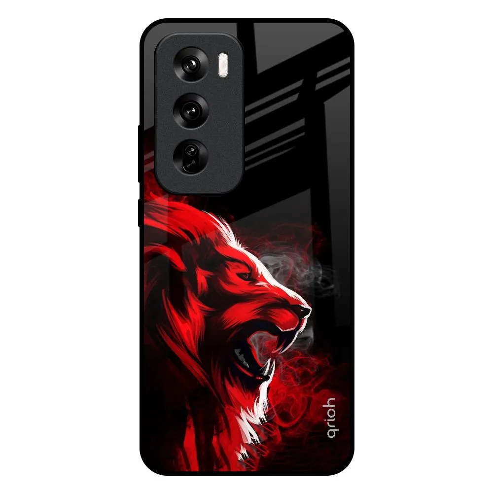 Red Angry Lion Glass Case for Oppo Reno 12 5G Smooth Layer