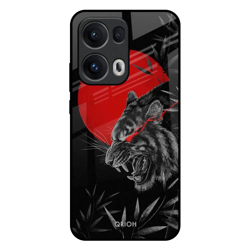 Raised Bezels Protective Shell Design Red Moon Tiger Glass Case for Oppo Reno13 Pro 5G