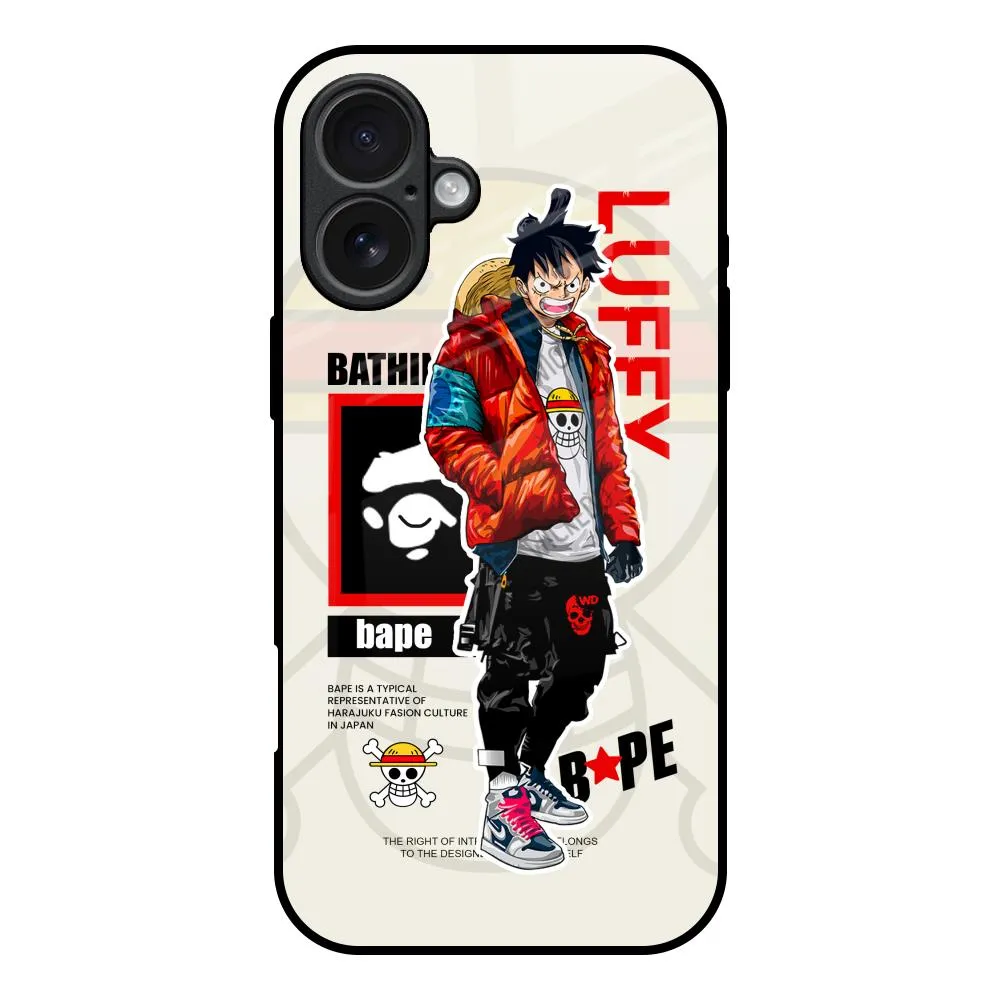 Soft Grip Bape Luffy Glass Case for iPhone 17