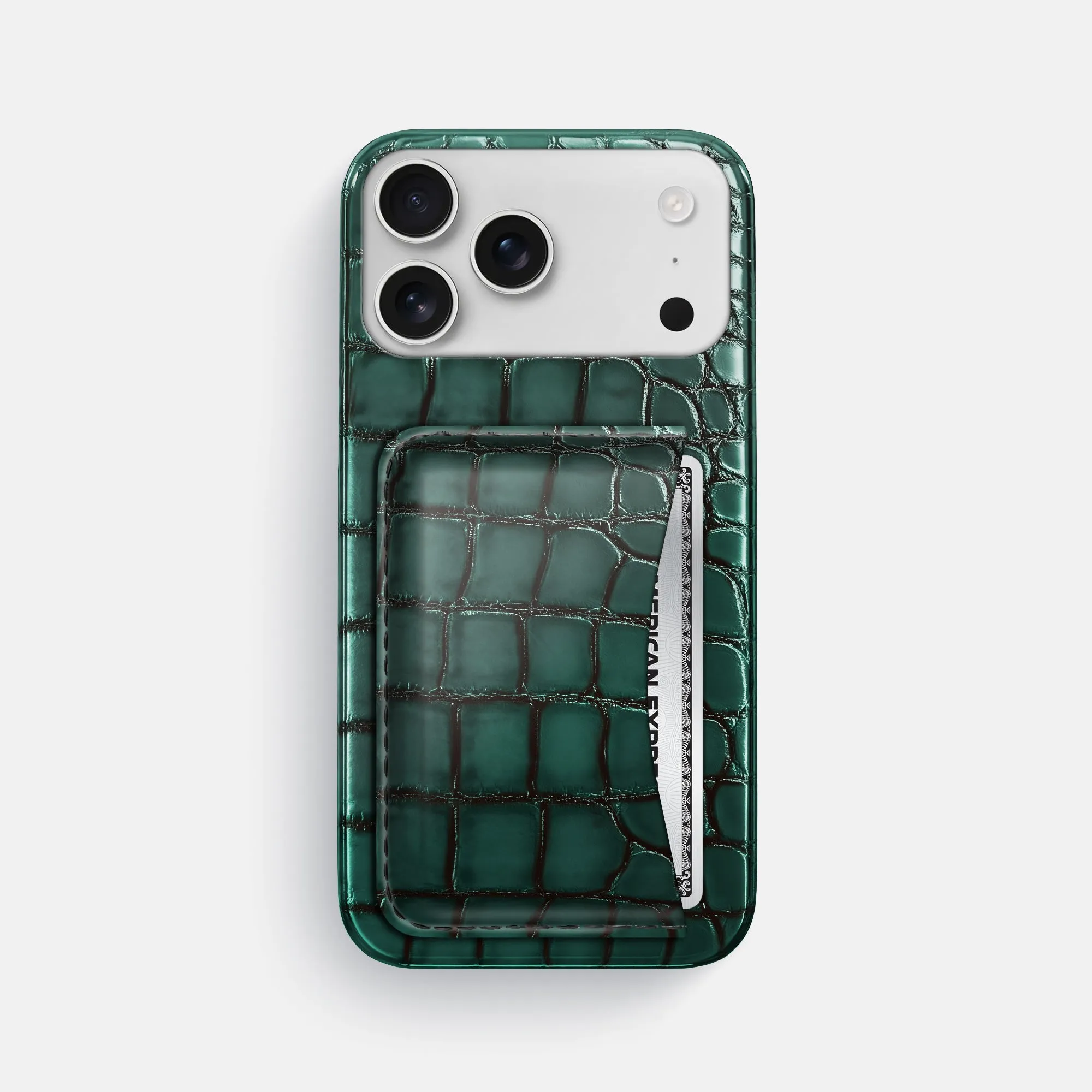 Slim Card Case For iPhone 17 Pro Max In Patina Alligator Minimal Feature Portable Protection