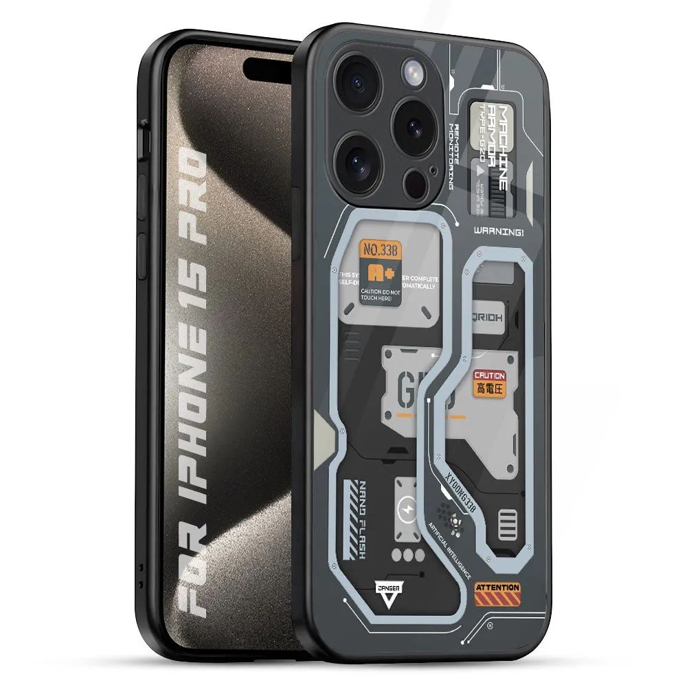 Retro Futuristic Glass Case for iPhone 15 Pro Protective Material