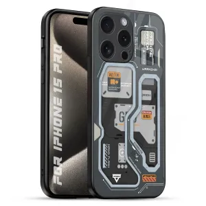 Retro Futuristic Glass Case for iPhone 15 Pro Protective Material