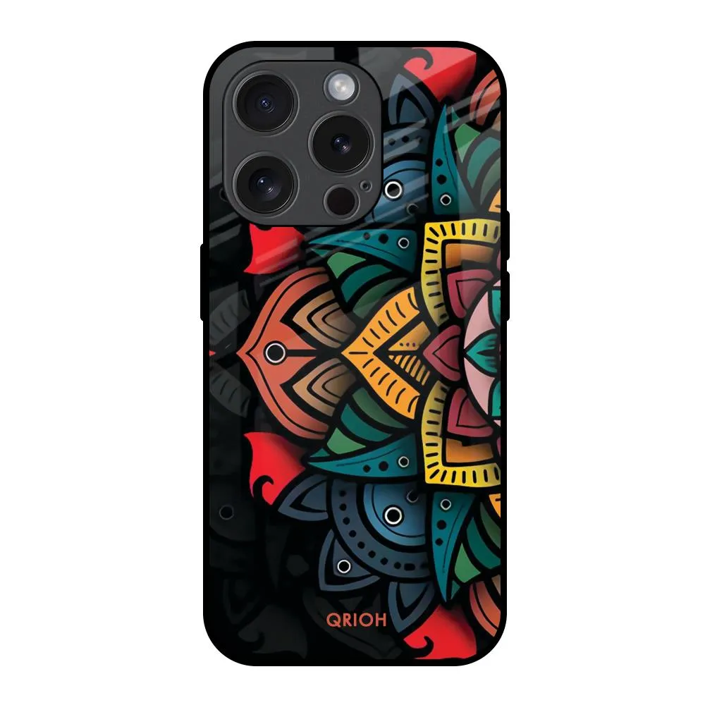 Glossy Texture Layer Retro Gorgeous Flower Glass Case for iPhone 15 Pro