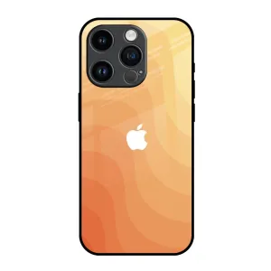 Orange Curve Pattern Glass Case for iPhone 14 Pro Lightweight Grip Protective Edge Layer