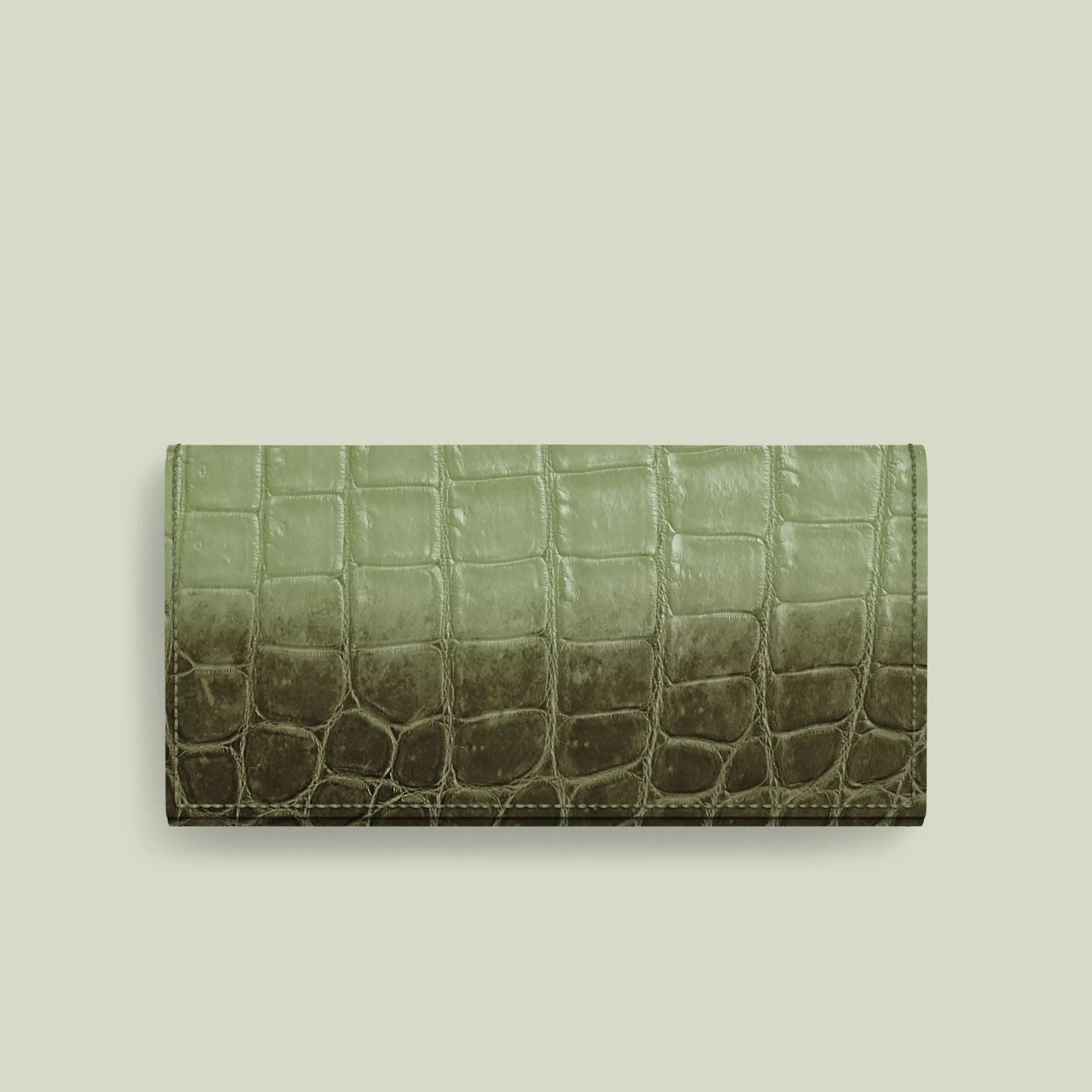 Wallet Case Celadon Green For iPhone 17 Pro In Himalayan Crocodile Smooth Texture Pattern
