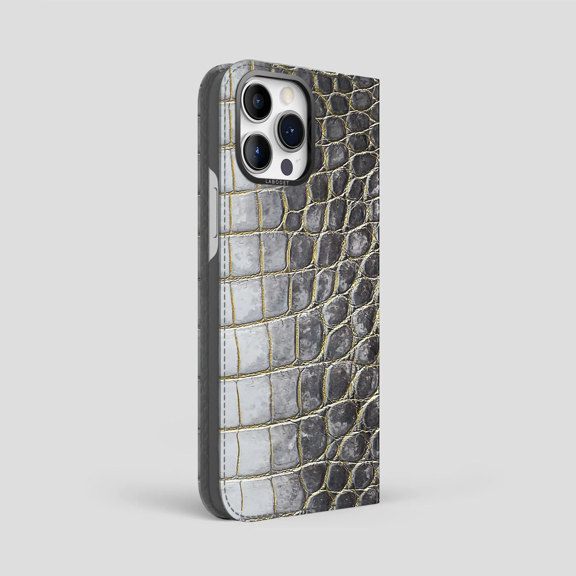 Folio Case For iPhone 14 Pro Max In Himalayan Crocodile Polished Detail Edge Smooth Feel