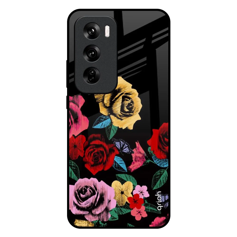 Soft Finish Texture Floral Decorative Glass Case For Oppo Reno 12 5G