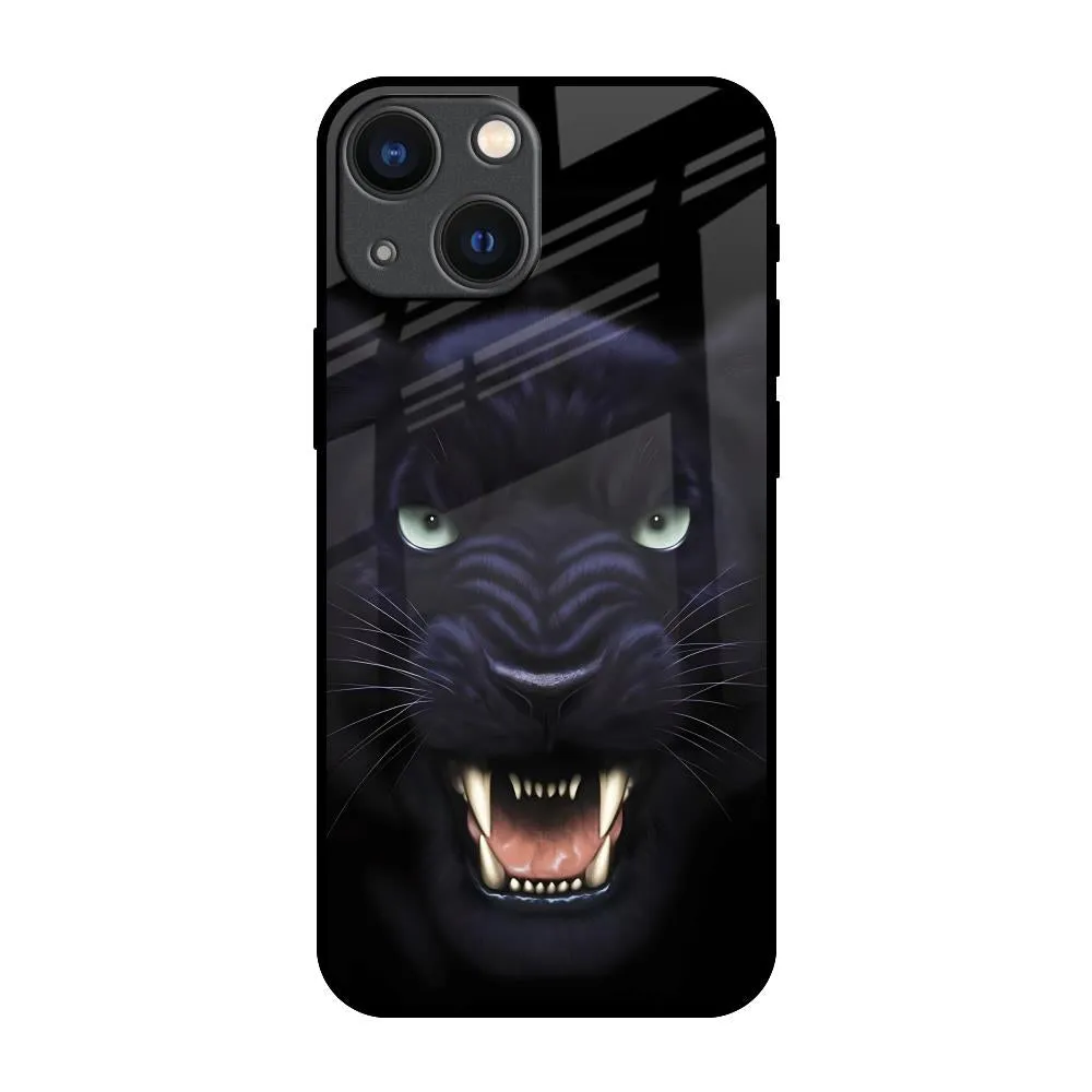 Angry Black Leopard Glass Case for iPhone 14 Plus Minimal Shield Protective Pattern