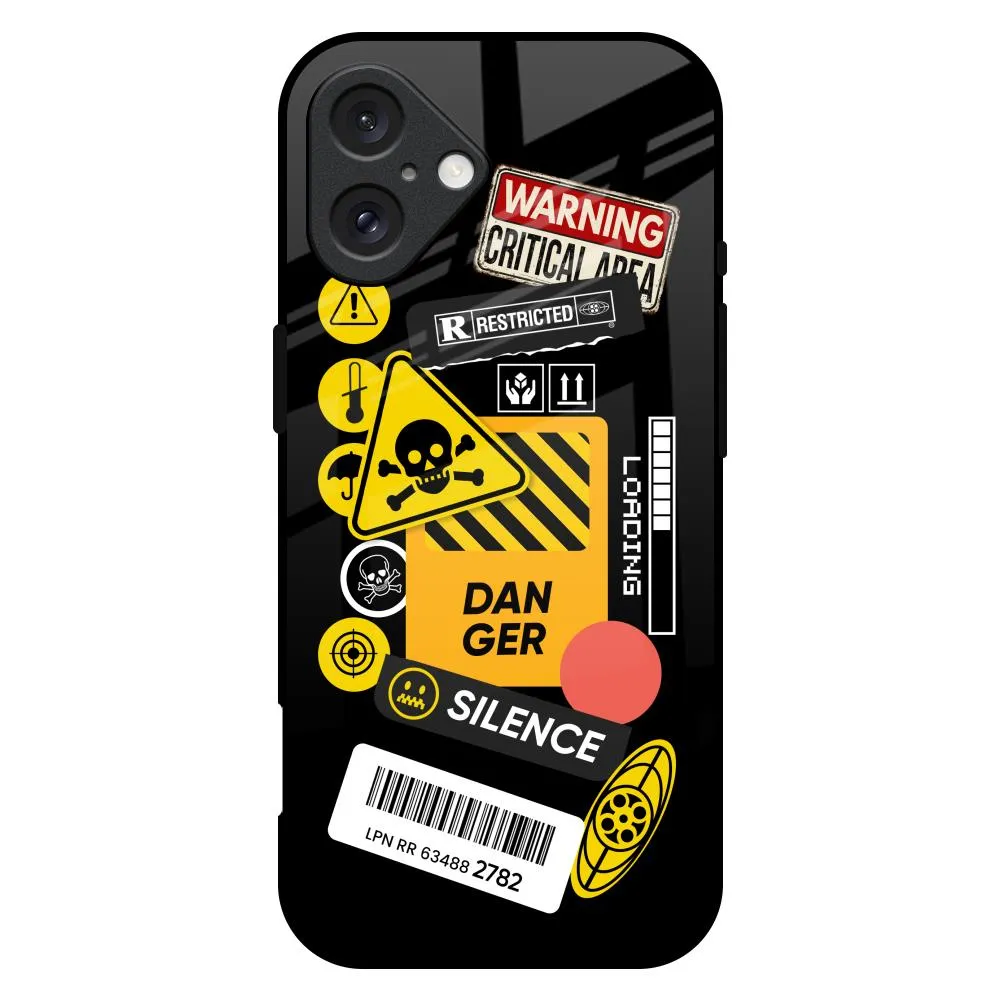 Trendy Layer clean design Danger Signs Glass Case for iPhone 16 Plus