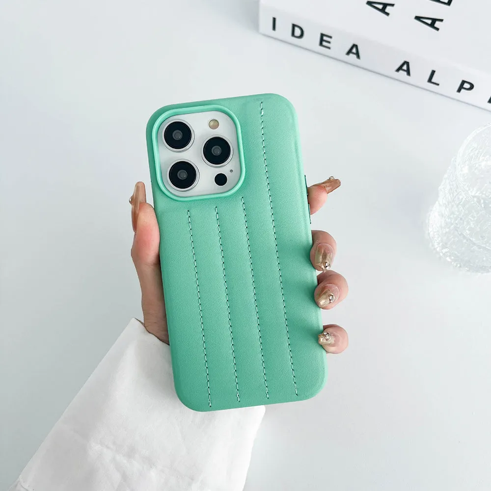 Sea Blue Stitch Leather Back Cover for iPhone Everyday Comfort