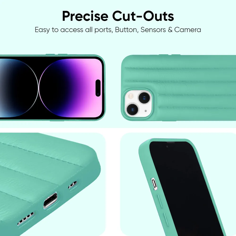 Sea Blue Stitch Leather Back Cover for iPhone Modern Texture Look