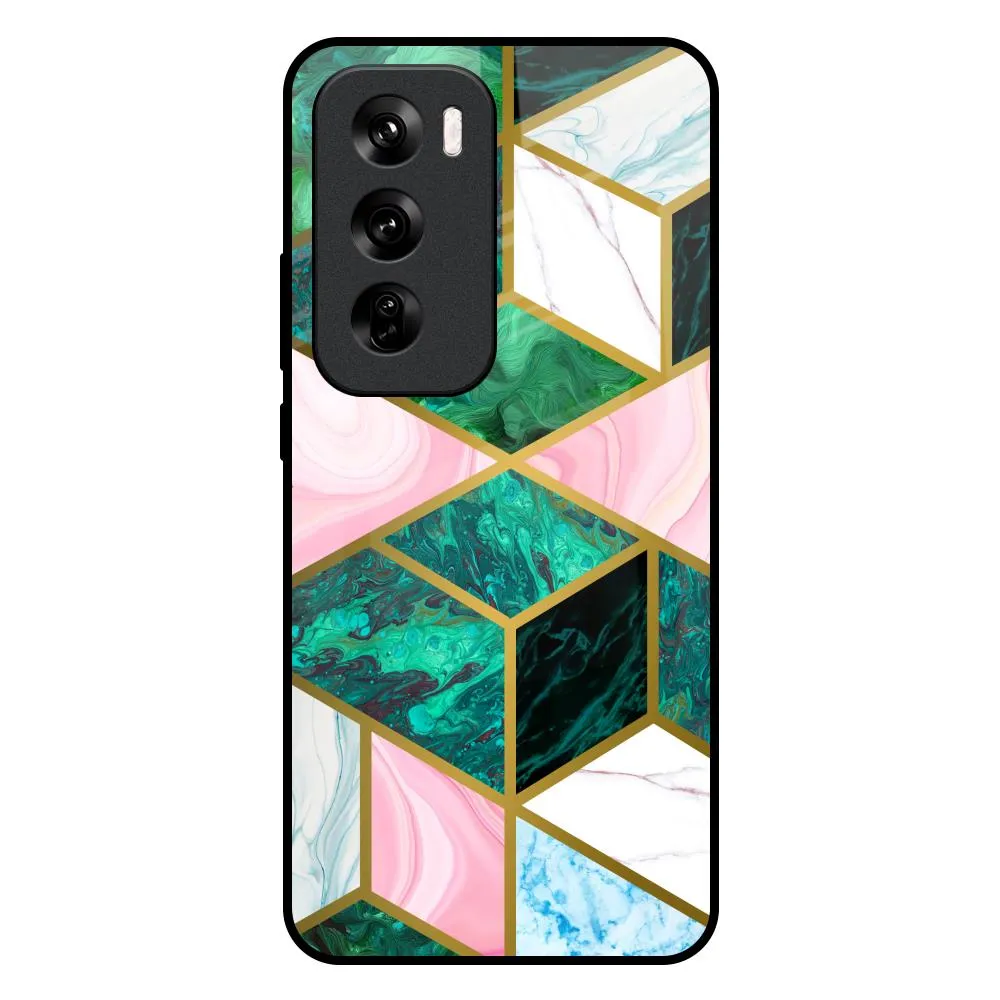 Seamless Green Marble Glass Case for Oppo Reno 12 Pro 5G Minimal Build Texture