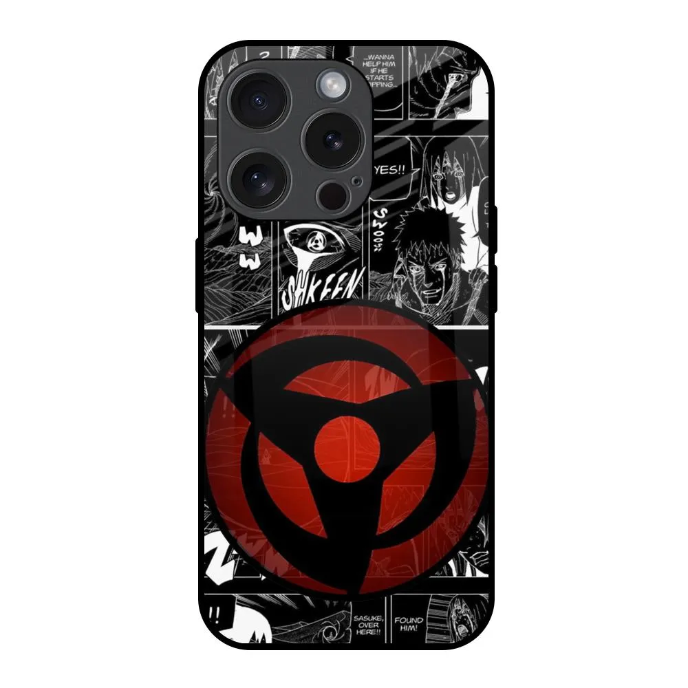 Stylish frame Sharingan Glass Case for iPhone 15 Pro