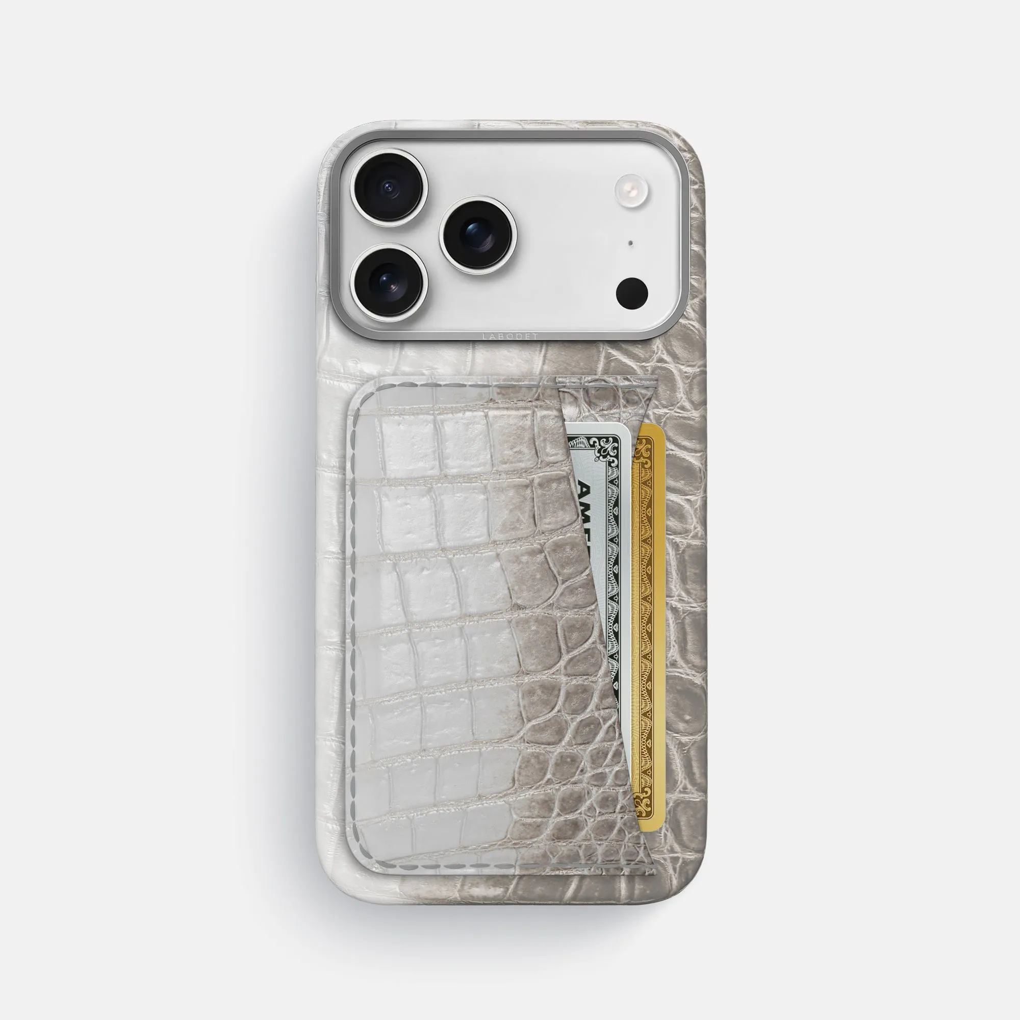 Gloss Surface Layer Compact Pattern Double Card Case For iPhone 17 Pro Max In Himalayan Crocodile