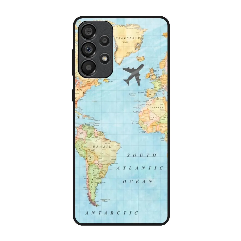 Transparent Look Travel Map Glass Case for Samsung Galaxy A73 5G