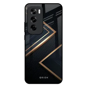 Sleek Golden & Navy Glass Case for Oppo Reno 12 Pro 5G Minimal Detail Texture Smart Accessory