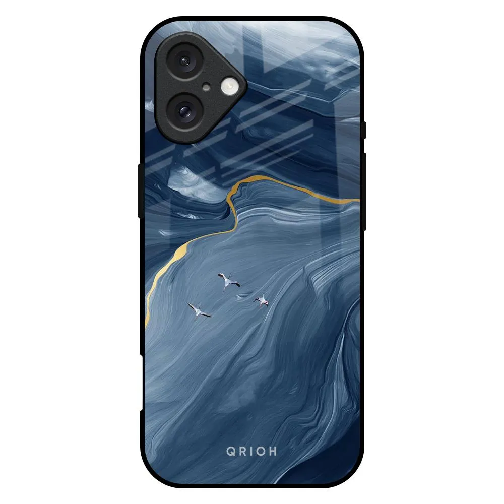 TPU Material Deep Ocean Marble Glass Case for iPhone 16 Plus