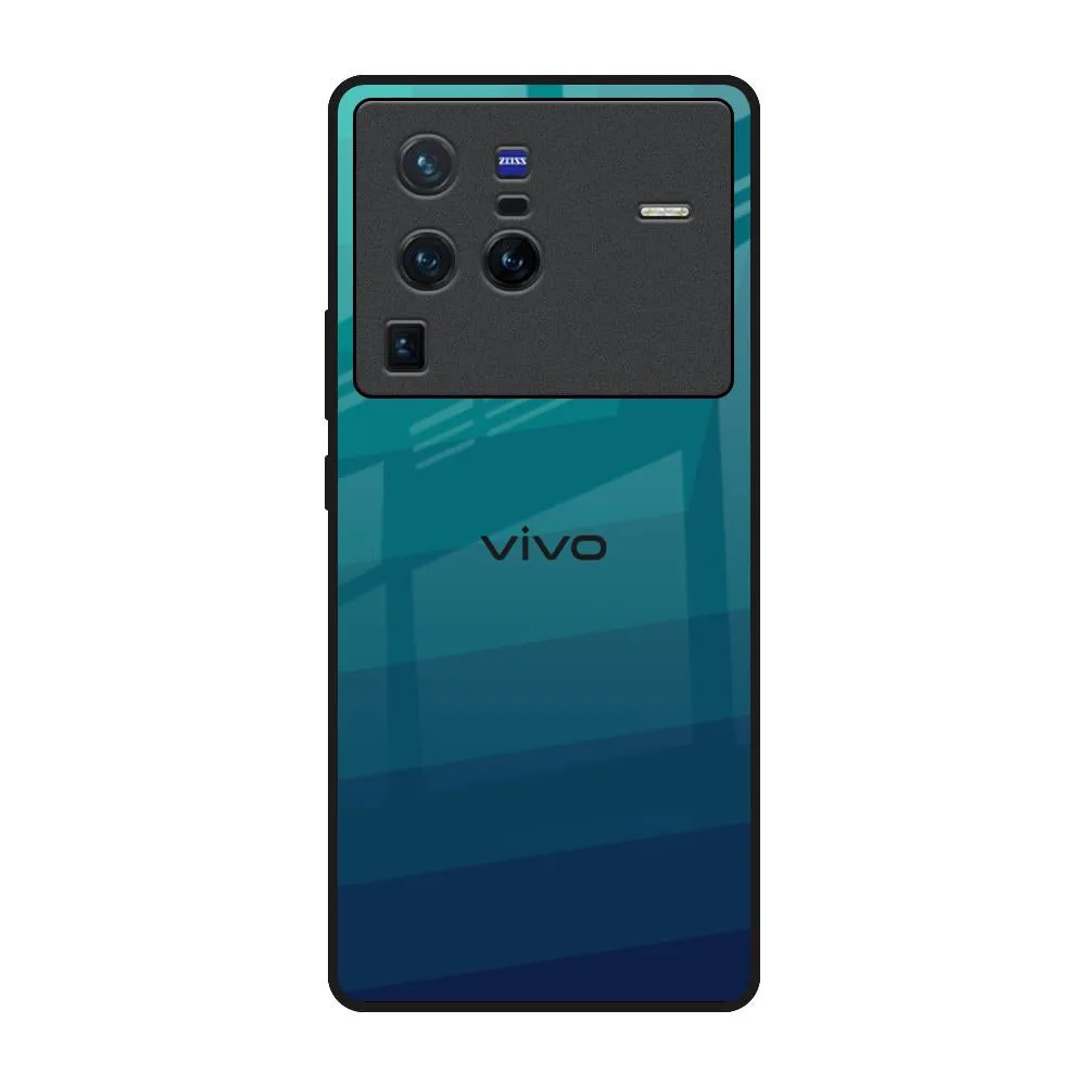 Green Triangle Pattern Glass Case for Vivo X80 Pro 5G Gloss Surface Layer