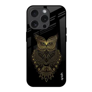 Refined Texture Golden Owl Glass Case for iPhone 15 Pro