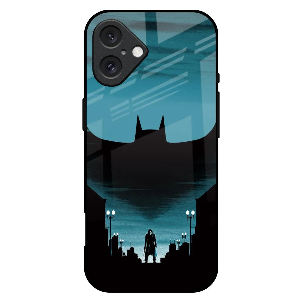 Stylish Texture Cyan Bat Glass Case for iPhone 16 Plus