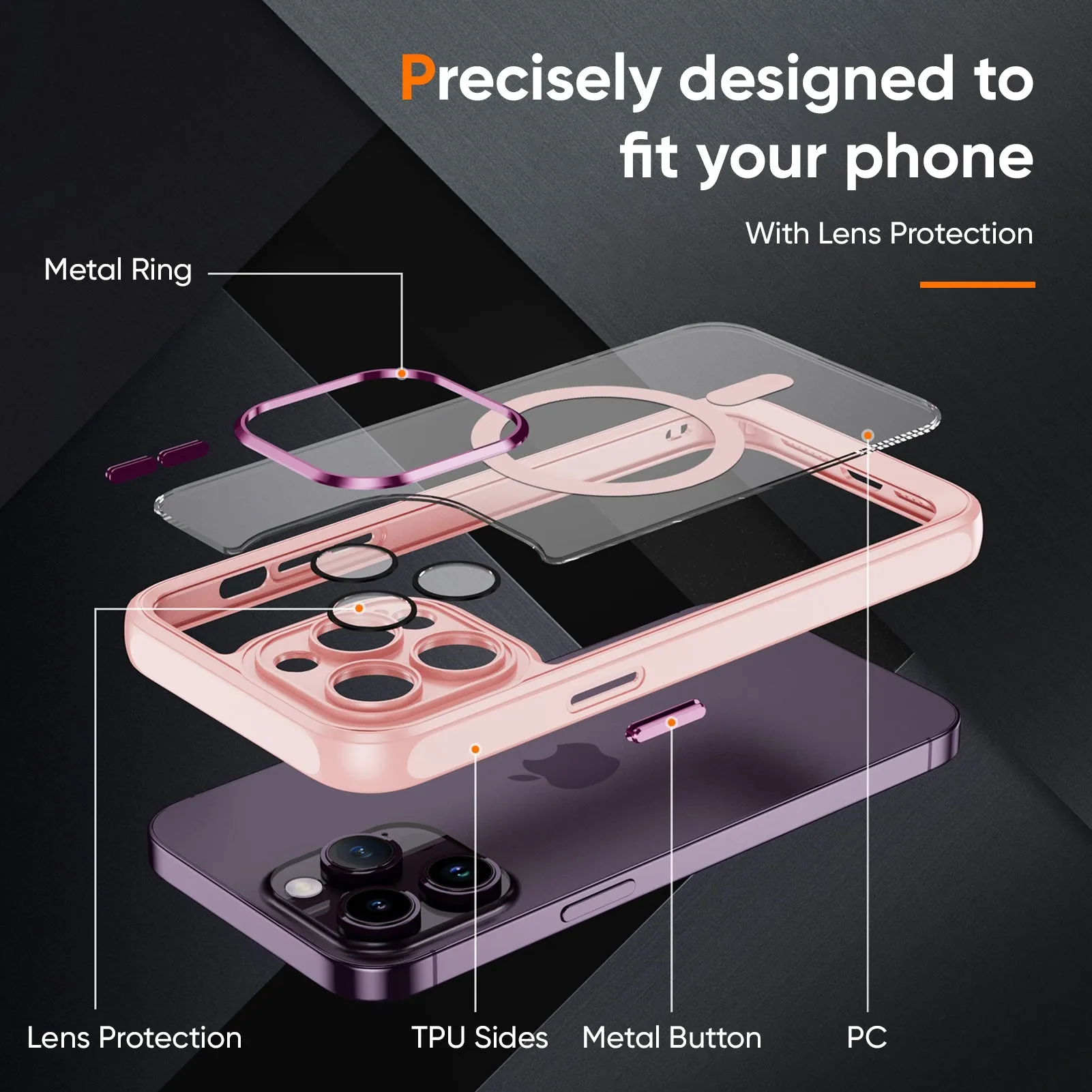 Apricot Magsafe Hybrid Back Cover for iPhone Non slip grip