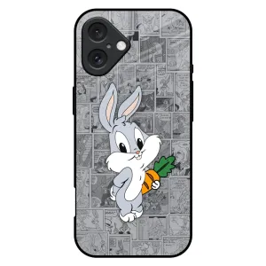 Cute Baby Bunny Glass Case for iPhone 16 Plus Vivid Texture Full Coverage