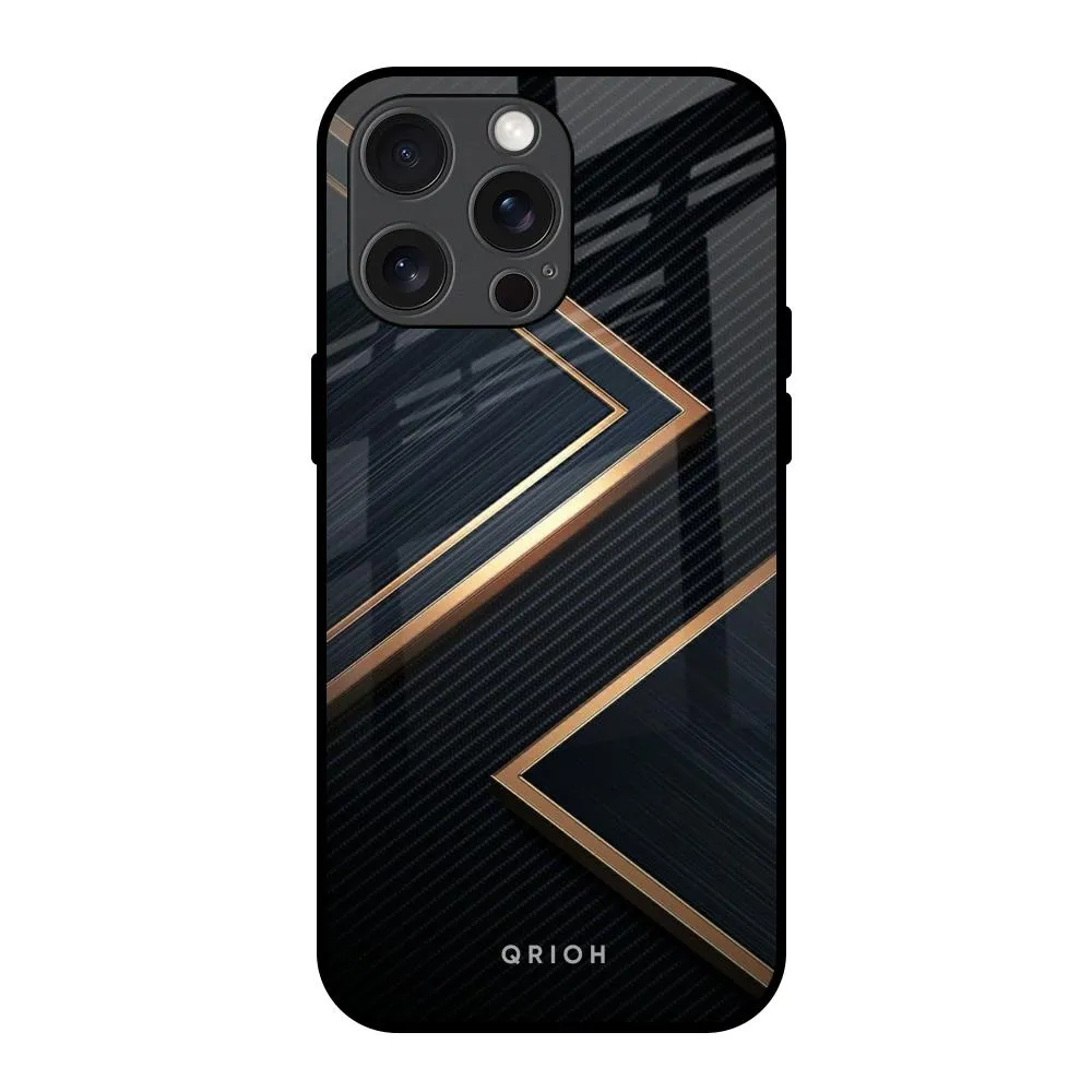 Sleek Golden & Navy Glass Case for iPhone 15 Pro Max Durable Texture Layer Polished Surface Texture