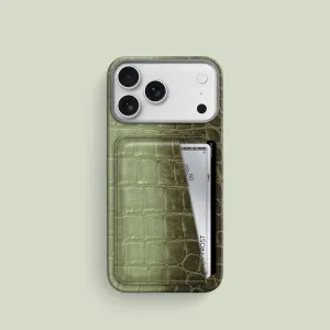 Double Card Case Celadon Green For iPhone 17 Pro In Himalayan Crocodile Shock Resistant Build