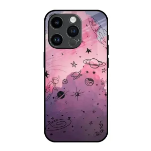 Protective Layering Space Doodles Glass Case for iPhone 14 Pro