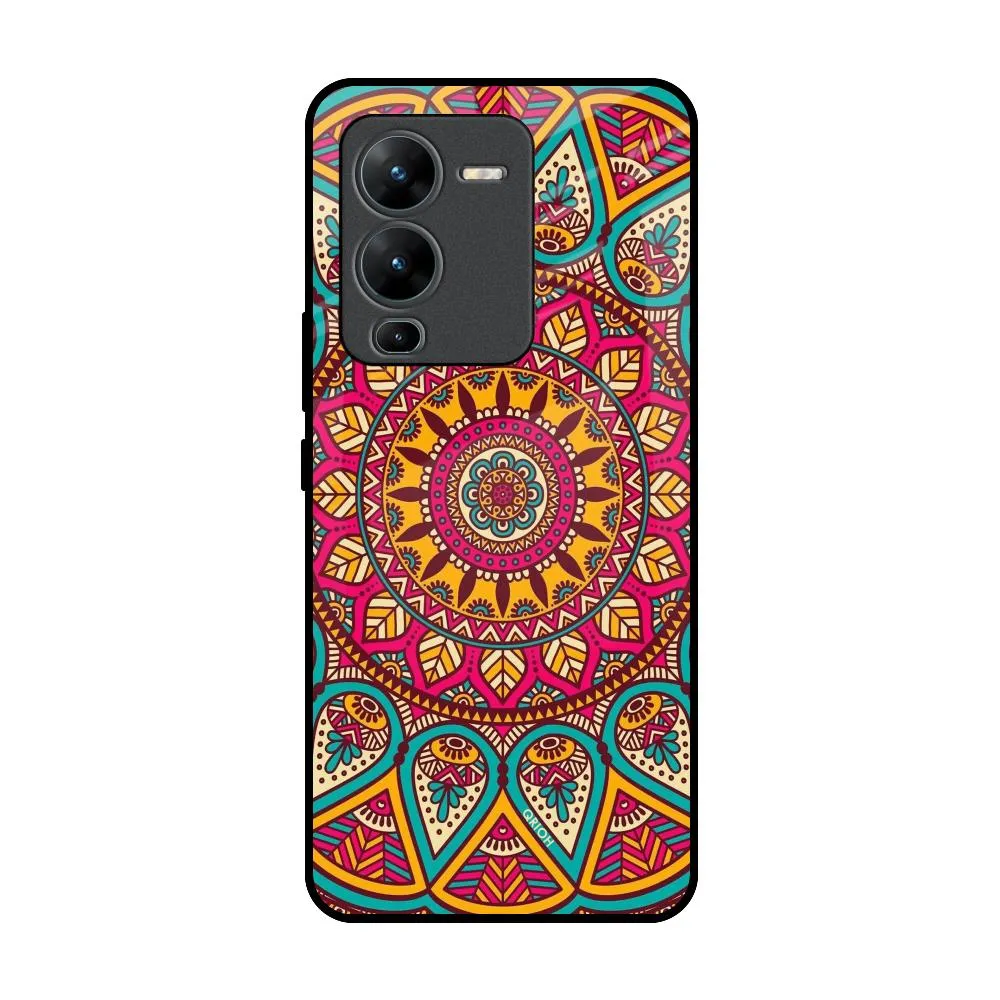 Elegant Mandala Glass Case for Vivo V25 Pro Waterproof Design
