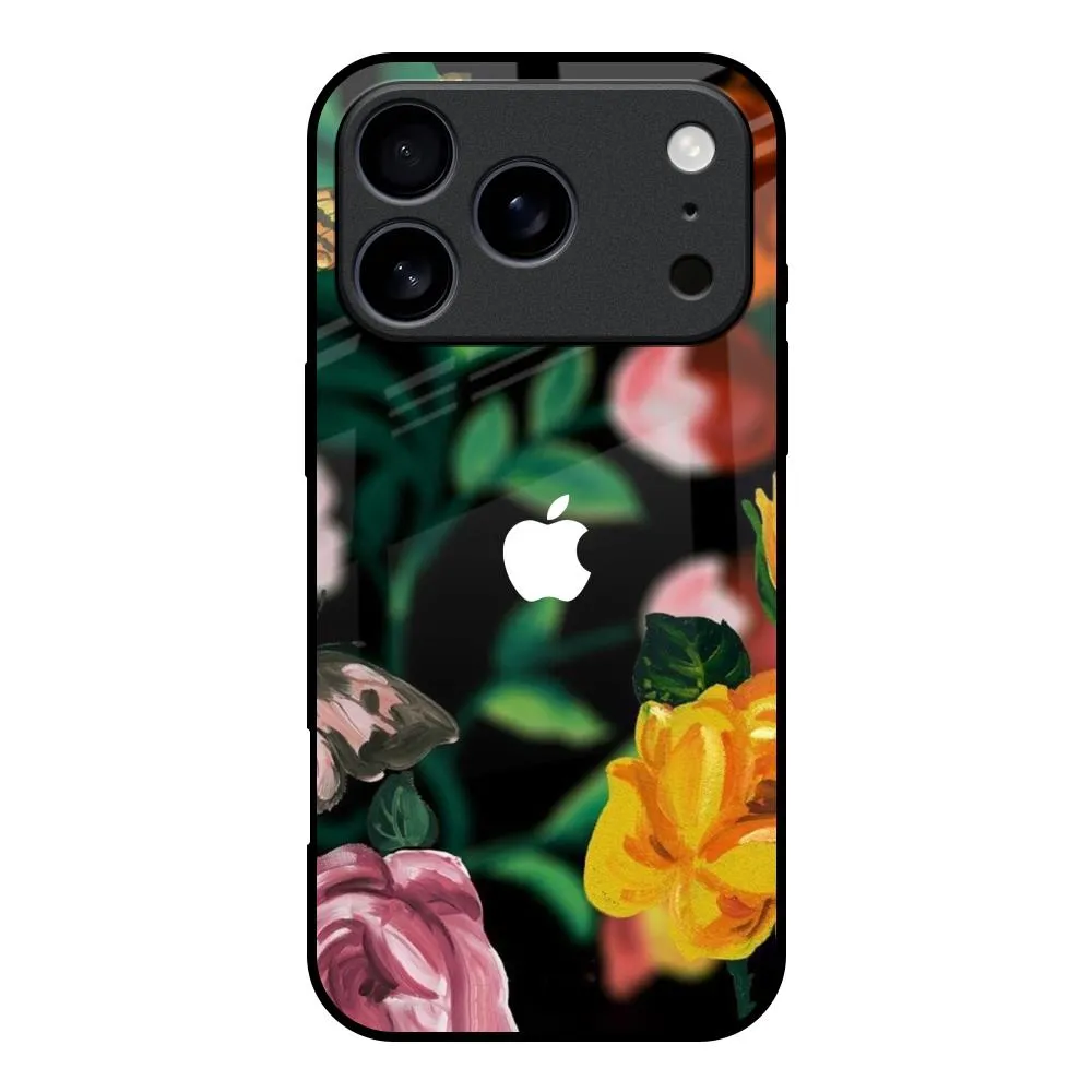 Flowers & Butterfly Glass Case for iPhone 17 Pro Matte Texture Surface