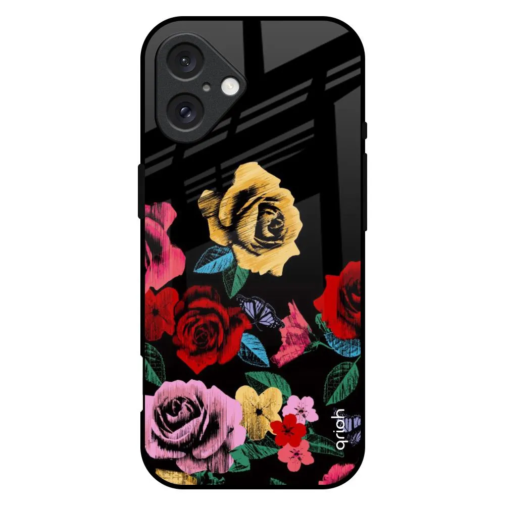 Floral Decorative Glass Case For iPhone 16 Plus Luxury Look