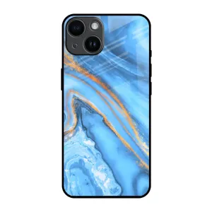Luxury Surface Vibrant Blue Marble Glass Case for iPhone 14