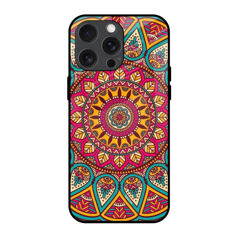Shock Resistant Elegant Mandala Glass Case for iPhone 15 Pro Max
