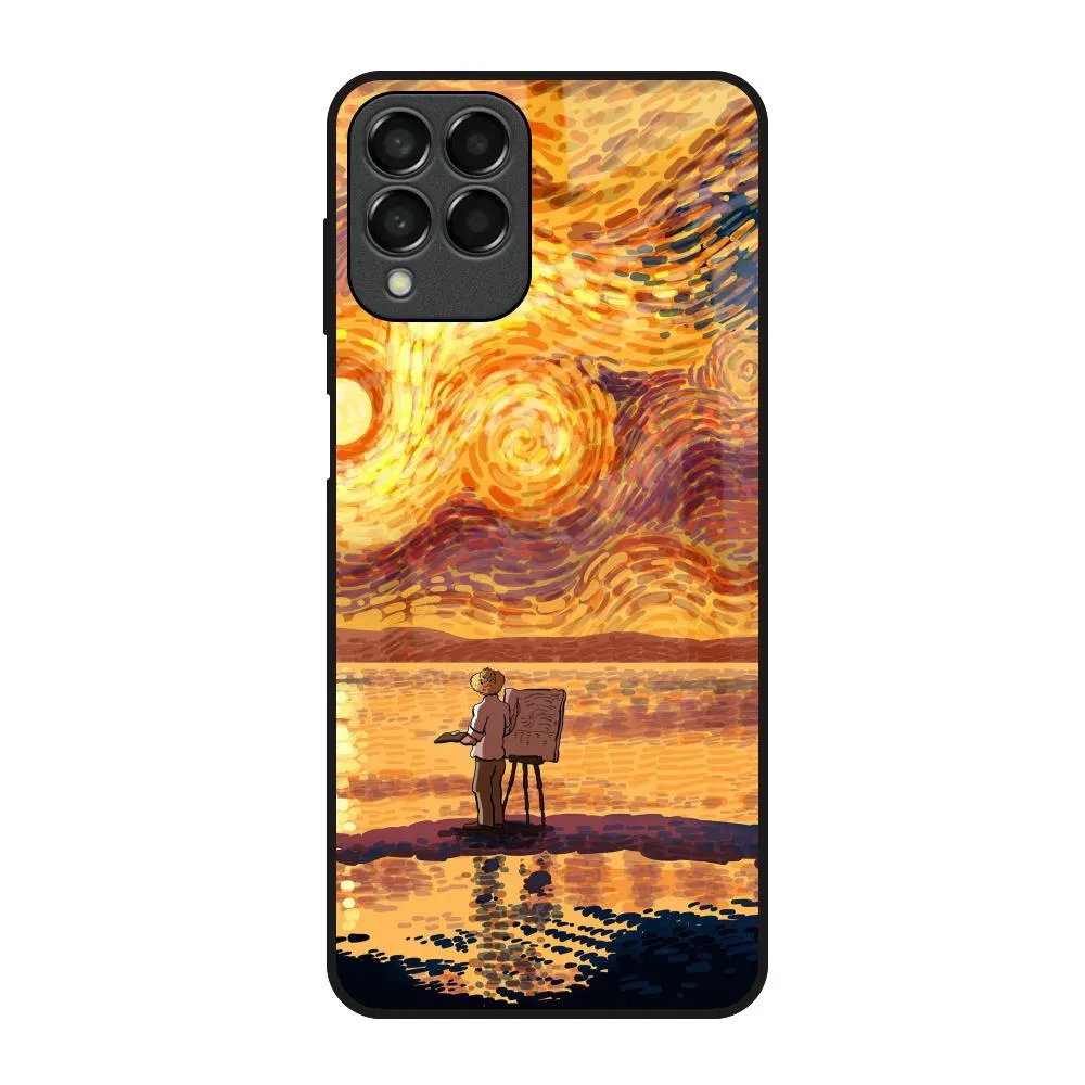 Compact Structure Trendy Accessory Sunset Vincent Glass Case for Samsung Galaxy M53 5G