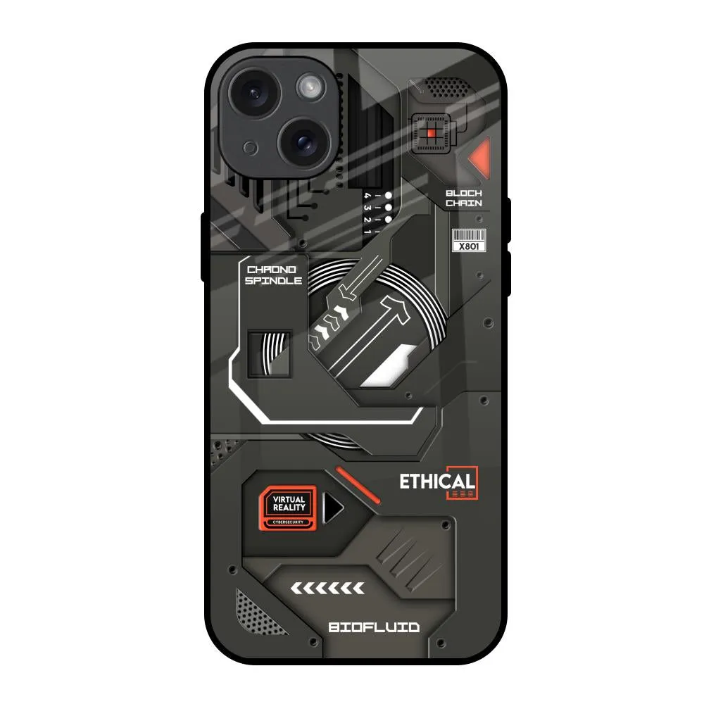 Tech Aesthetics Glass Case for iPhone 15 Plus Sleek Detail
