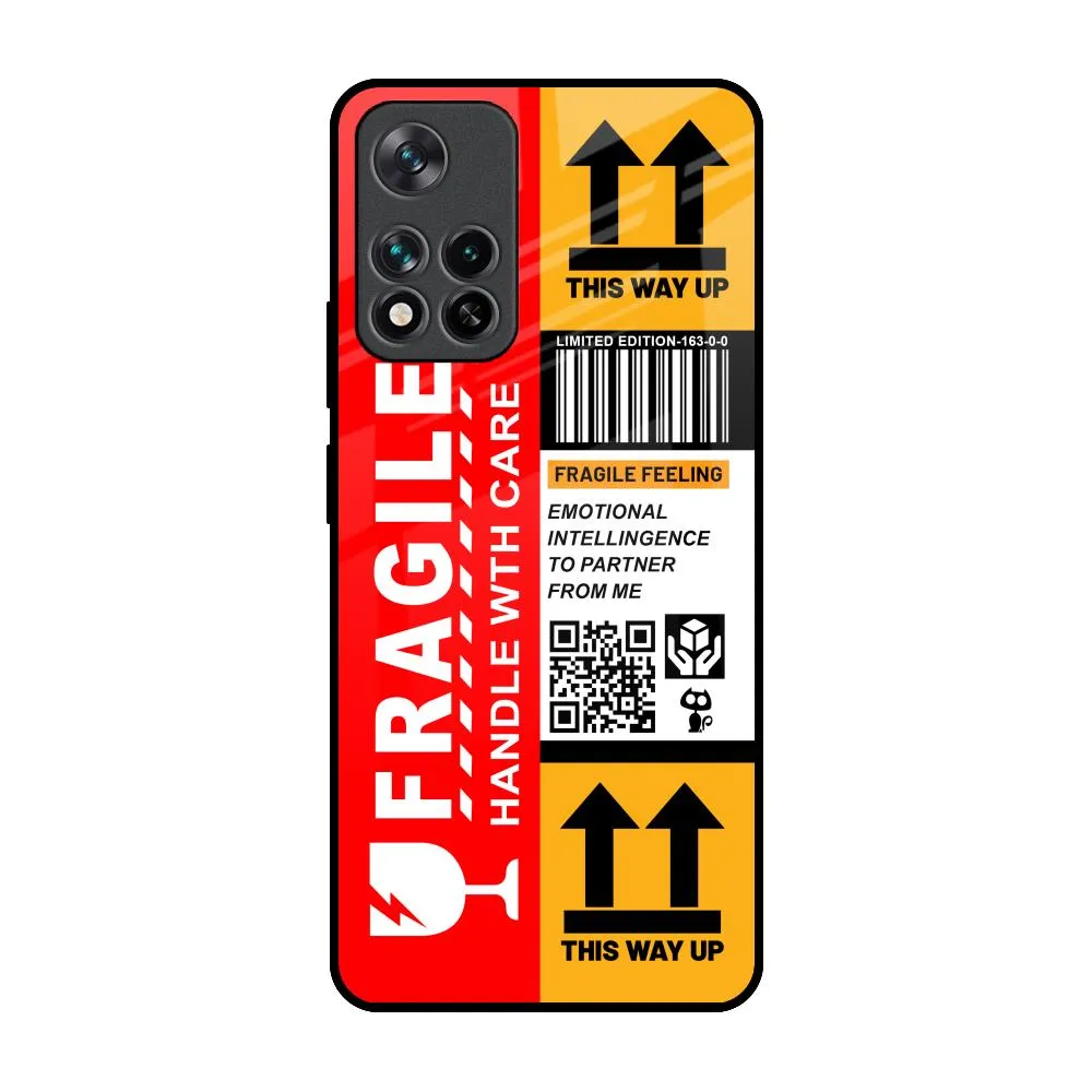 Handle With Care Glass Case for Mi 11i Comfort Fit Glossy Pattern