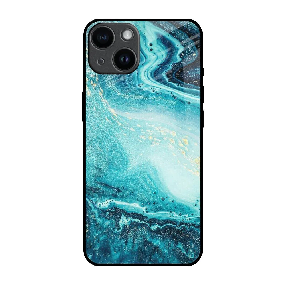 Polished Texture Sea Water Glass Case for iPhone 14