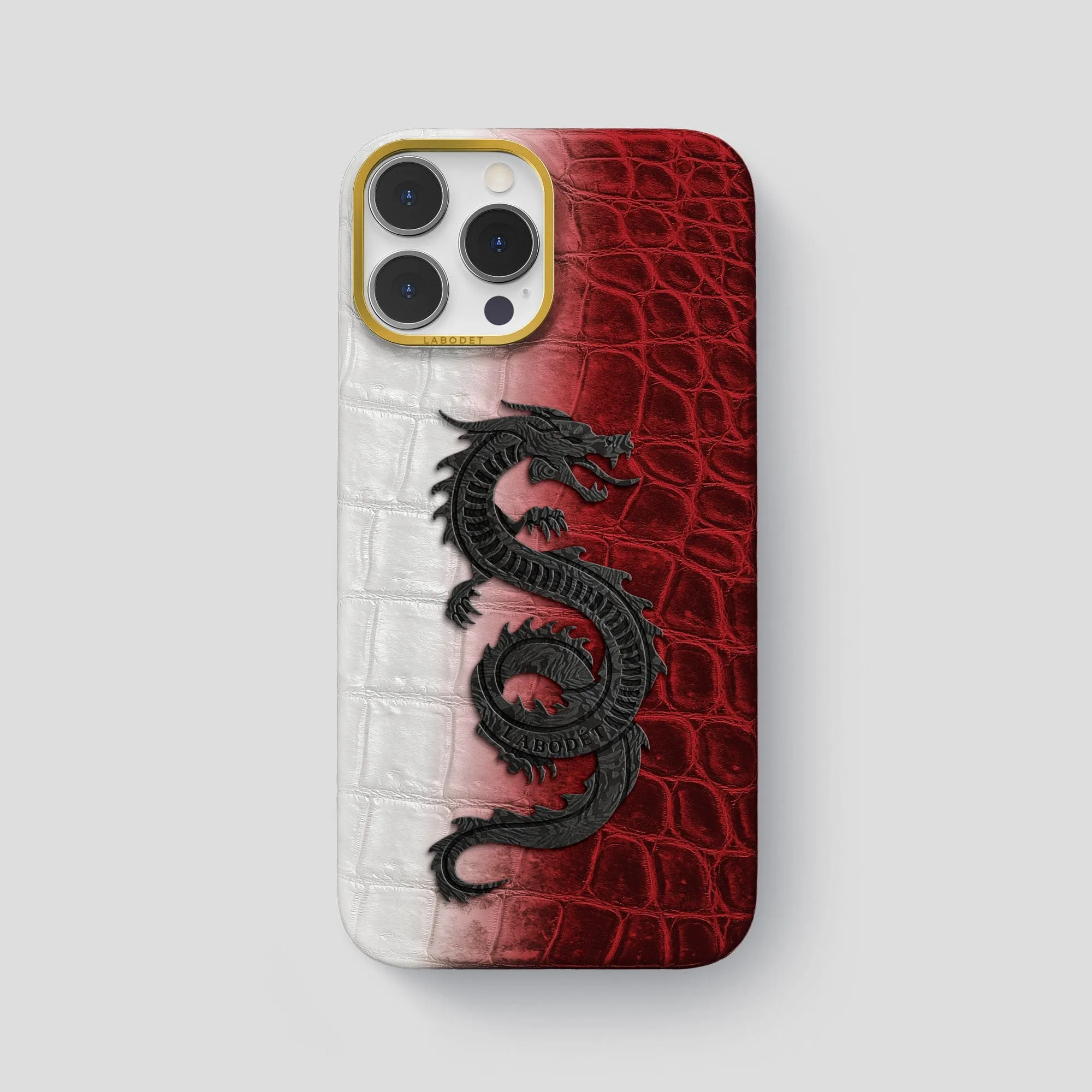 Classic Case With Carbon Dragon For iPhone 14 Pro Max In Himalayan Crocodile Elegant Detail Matte Surface Design