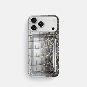 Slim Card Case For iPhone 17 Pro In Himalayan Crocodile Raised Bezels