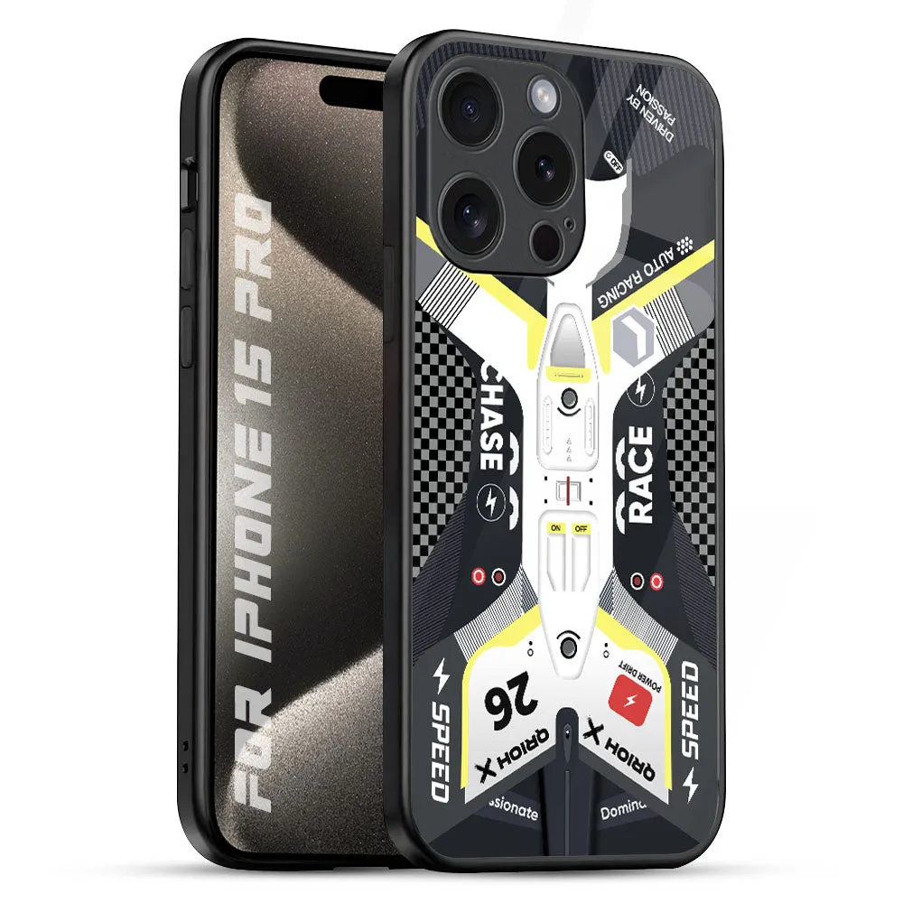 Car Enthusiast Glass Case for iPhone 15 Pro Durable Build Quality