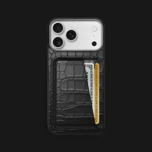 Portable Fit Premium Pattern Design Double Card Case Edition Black For iPhone 17 Pro Max In Alligator