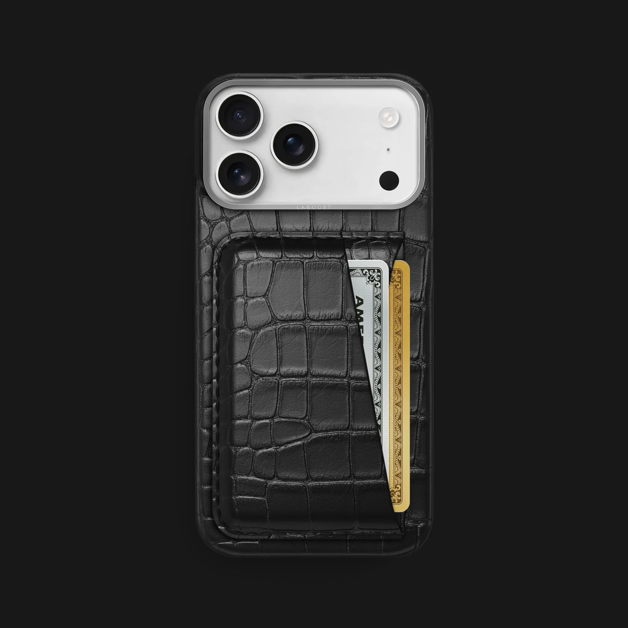Portable Fit Premium Pattern Design Double Card Case Edition Black For iPhone 17 Pro Max In Alligator